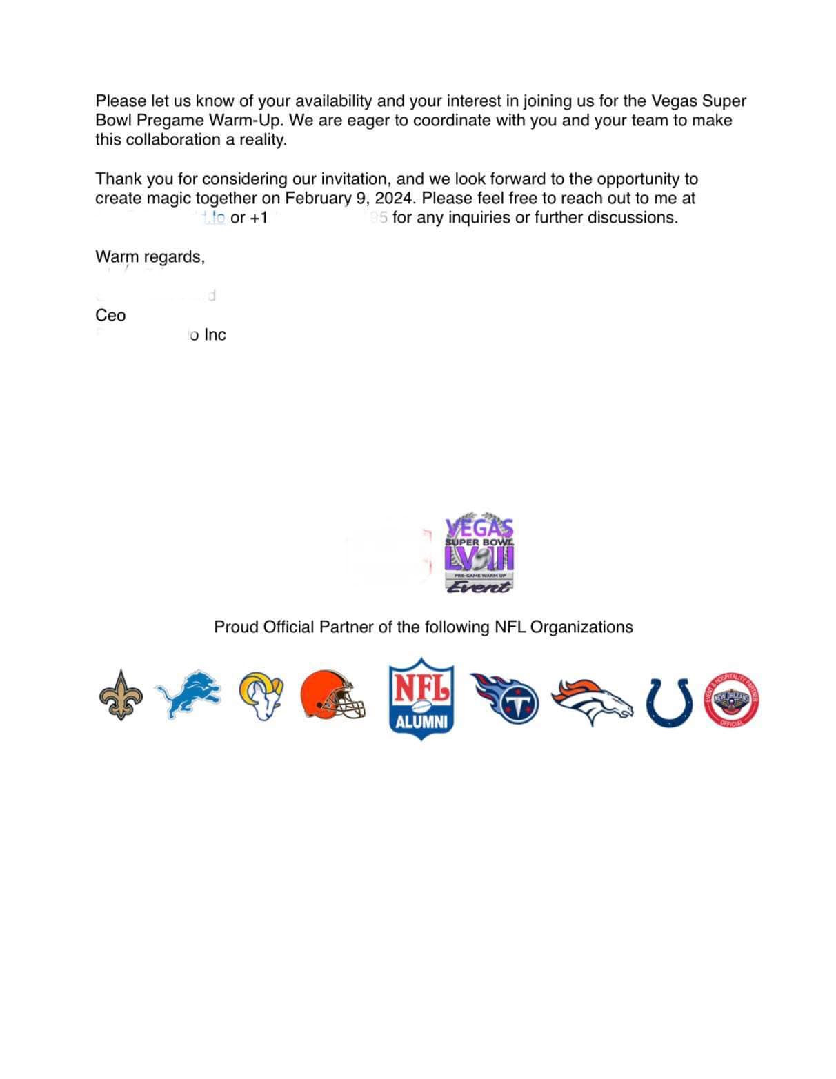 Bức thư BTC Super Bowl gửi Tuấn Hưng, được ca sĩ chia sẻ trên trang cá nhân.