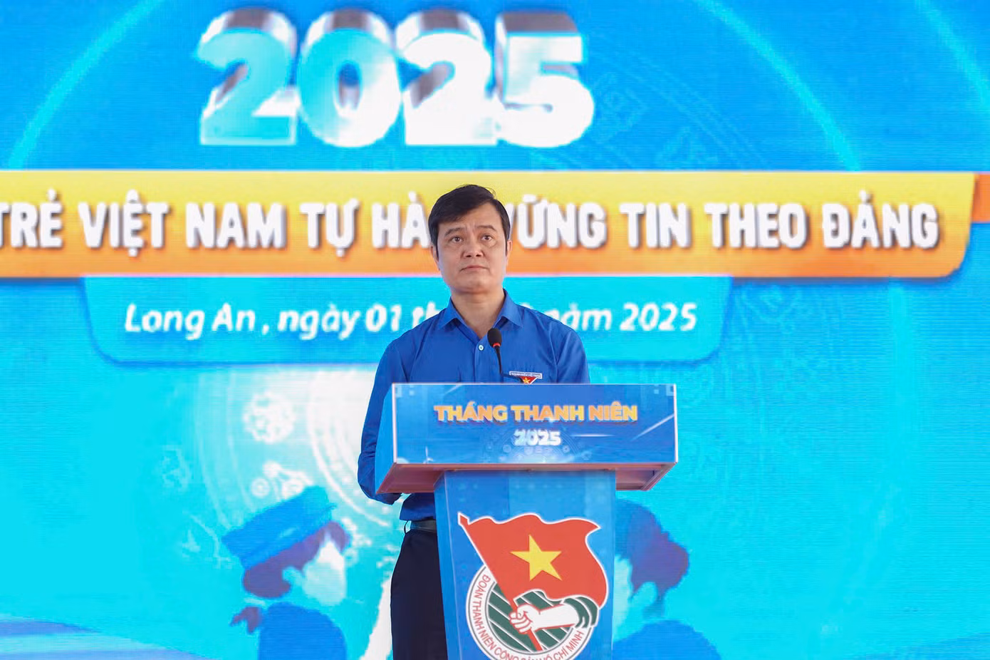 Anh Bùi Quang Huy - Uỷ viên dự khuyết T.Ư Đảng, Bí thư thứ nhất Trung ương Đoàn phát biểu tại Lễ khởi động Tháng Thanh niên năm 2025.