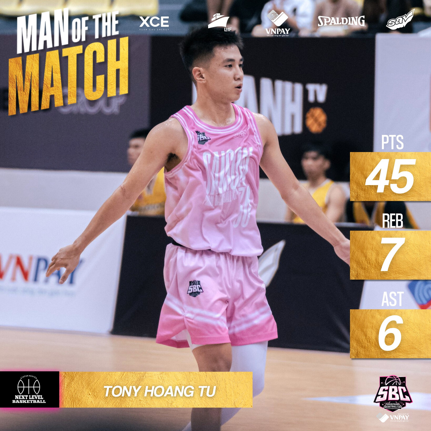 &quot;Sao mai&quot; Tony Hoàng Tú từng ghi được tổng cộng 45 điểm từ 15 cú ném 3 tại giải Saigon Basketball Championship. Ảnh: New Sport