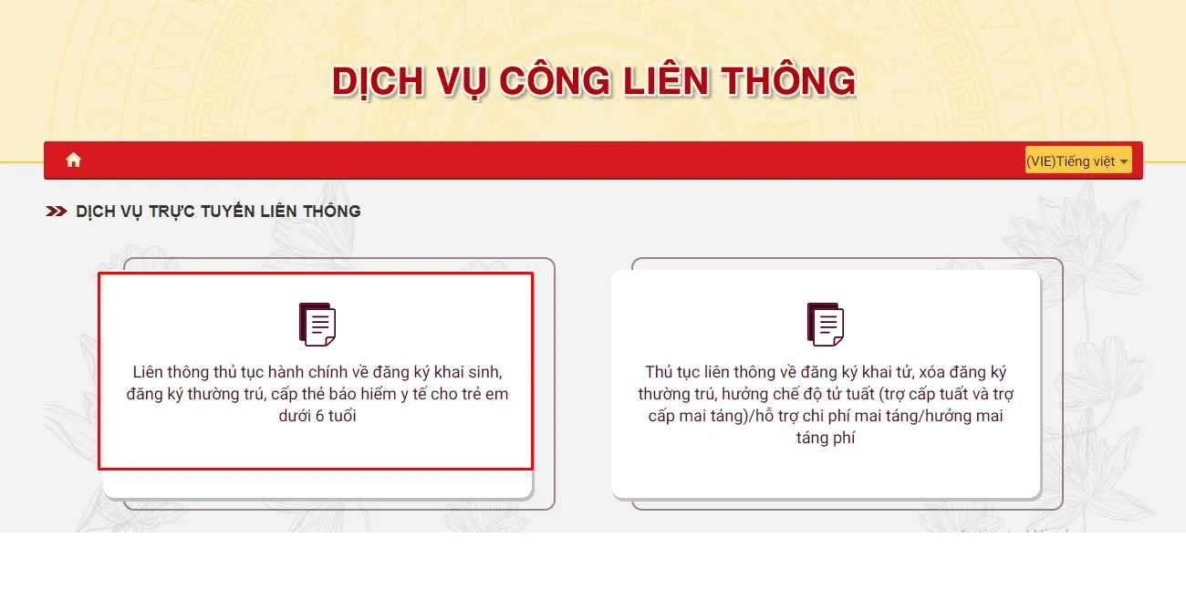Dịch vụ công liên thông trên cổng dịch vụ công quốc gia.