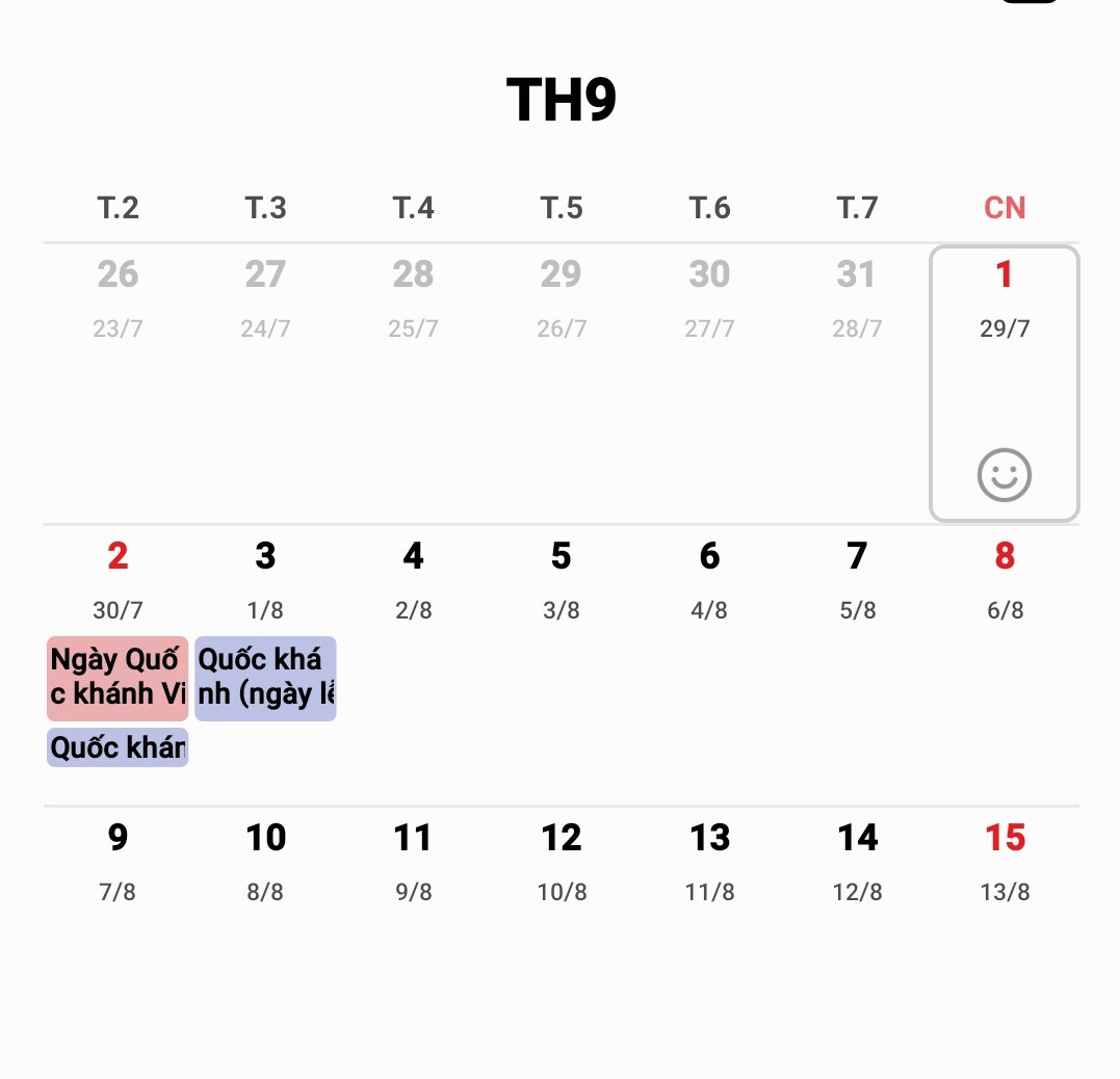 Nghỉ lễ Quốc khánh sẽ bắt đầu từ ngày 31/8-3/9. Nghỉ lễ Quốc khánh sẽ bắt đầu từ ngày 31/8-3/9.