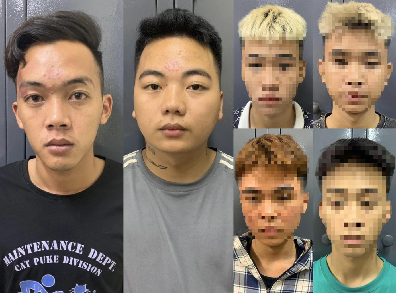 Đối tượng Hoạt (trái) cùng các đối tượng bị khởi tố.