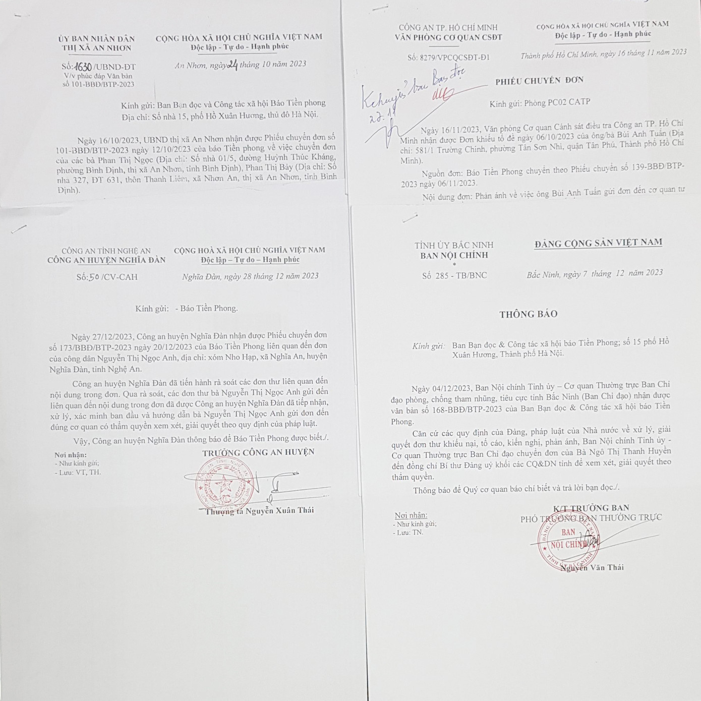 Một số văn bản trả lời báo Tiền Phong của các cơ quan chức năng Một số văn bản trả lời báo Tiền Phong của các cơ quan chức năng