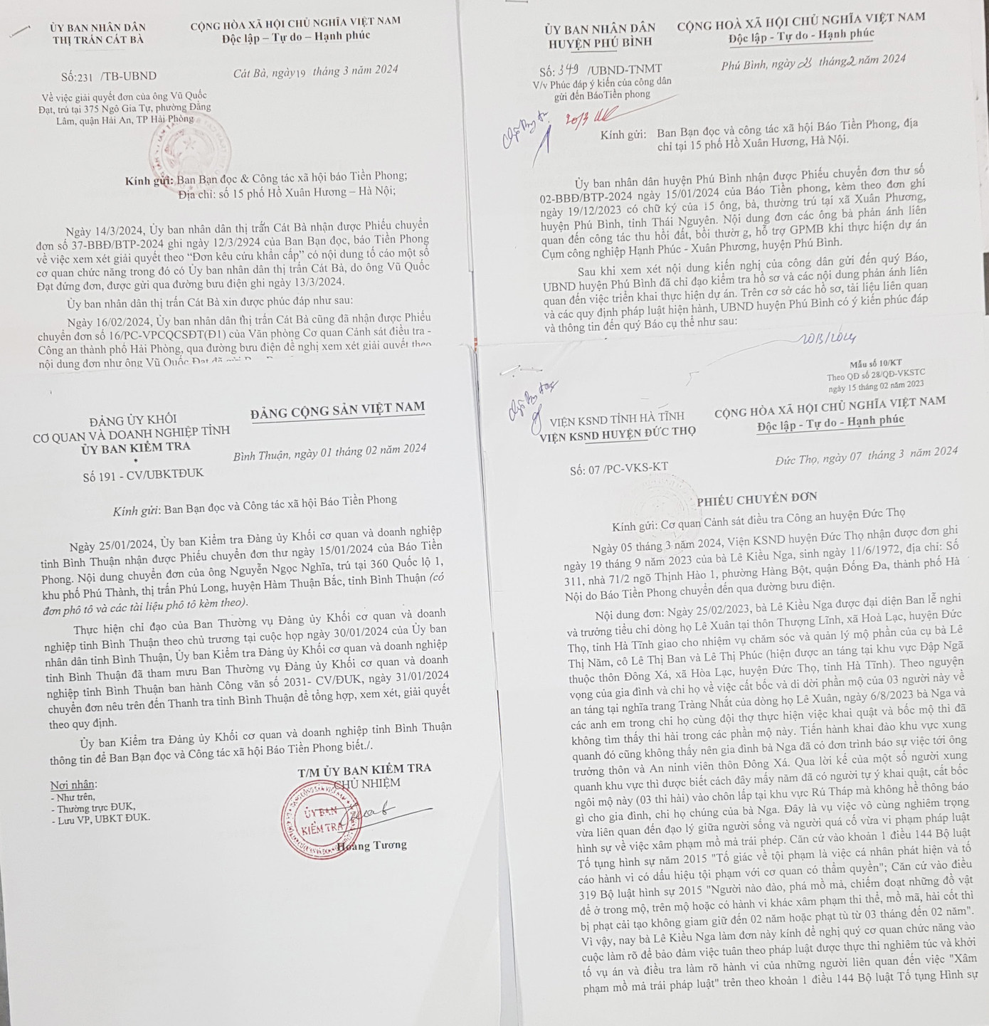 Một số văn bản trả lời báo Tiền Phong của các cơ quan chức năng Một số văn bản trả lời báo Tiền Phong của các cơ quan chức năng