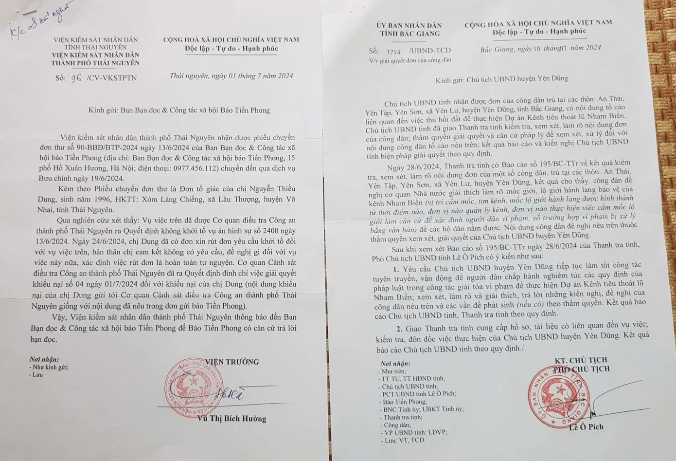 Một số văn bản trả lời báo Tiền Phong của các cơ quan chức năng Một số văn bản trả lời báo Tiền Phong của các cơ quan chức năng