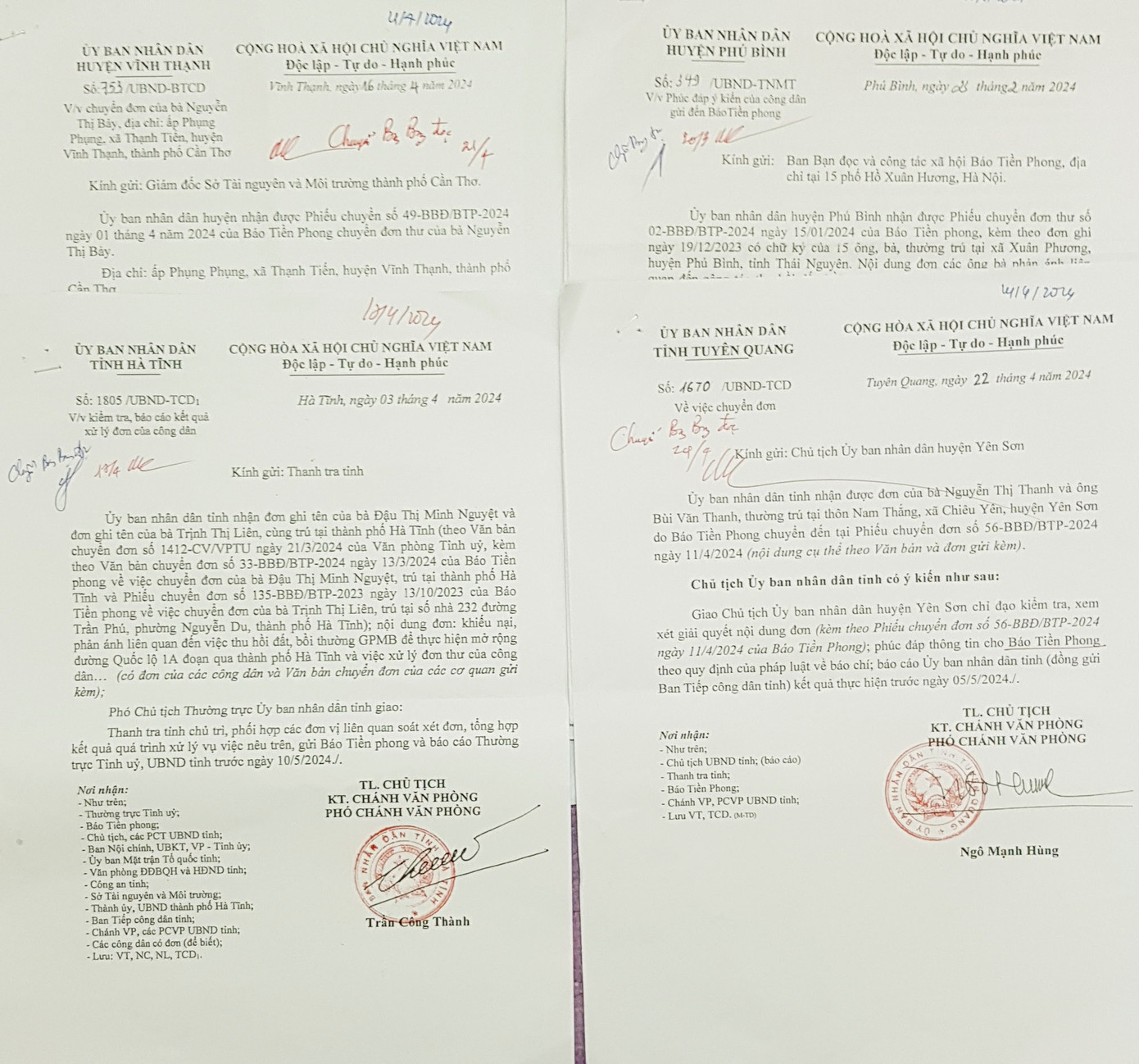 Một số văn bản trả lời báo Tiền Phong của các cơ quan chức năng Một số văn bản trả lời báo Tiền Phong của các cơ quan chức năng