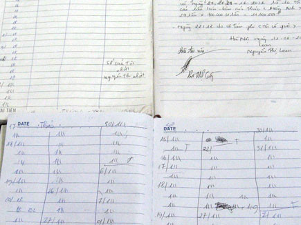 Số sách theo dõi “ngày công” của ổ mại dâm