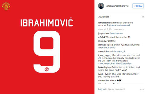 Ibrahimovic tạm thời chọn áo số 9 ở M.U ảnh 1