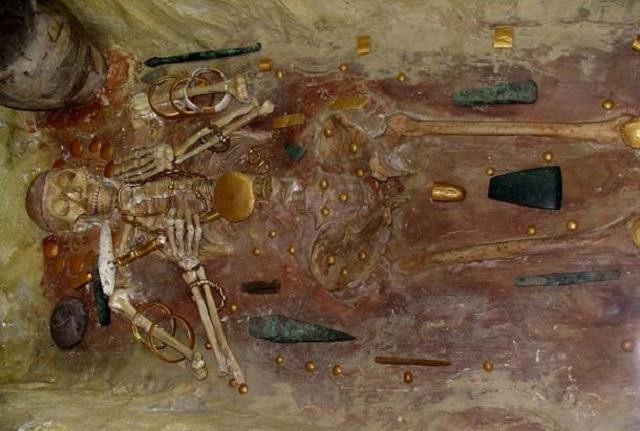 The man was buried in an ancient tomb filled with gold, even his penis was covered in gold.