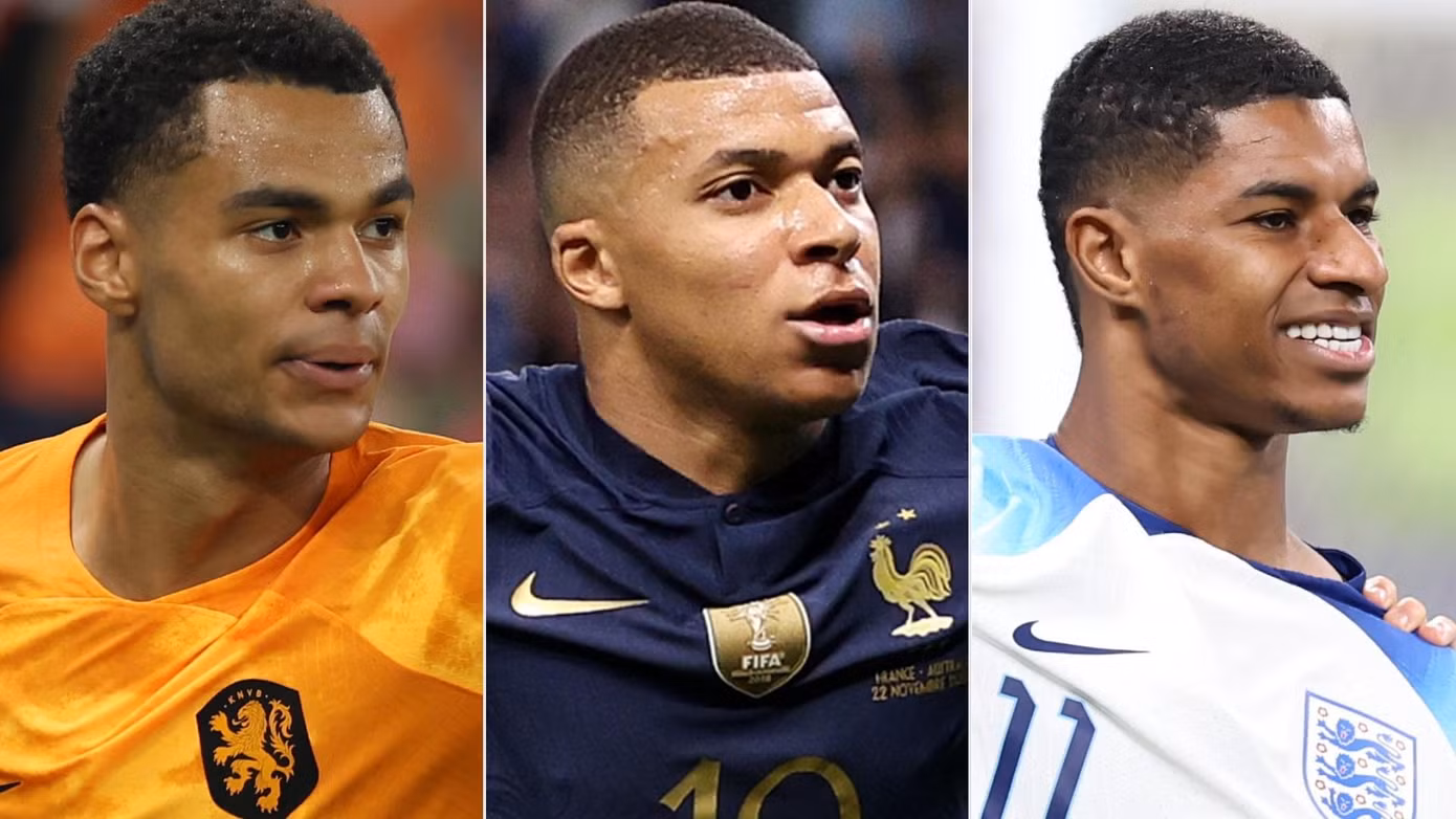 Gakpo, Mbappe và Rashford (từ trái sang) đều đã có 3 bàn. Gakpo, Mbappe và Rashford (từ trái sang) đều đã có 3 bàn.