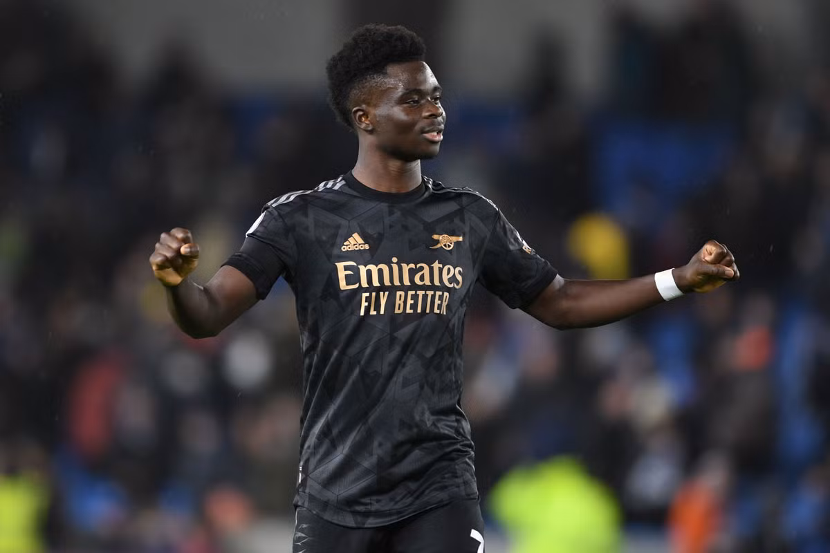 =5. Bukayo Saka (Arsenal, 21 tuổi, định giá chuyển nhượng: 100 triệu euro).