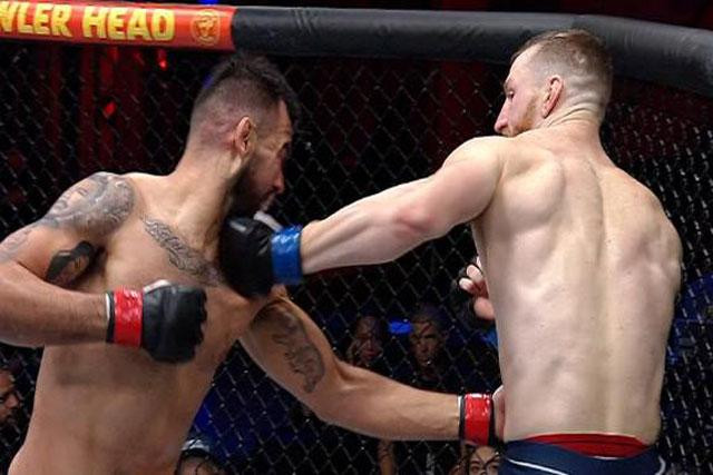 Joseph Pyfer (phải) ra đòn chính xác vào mặt đối thủ.