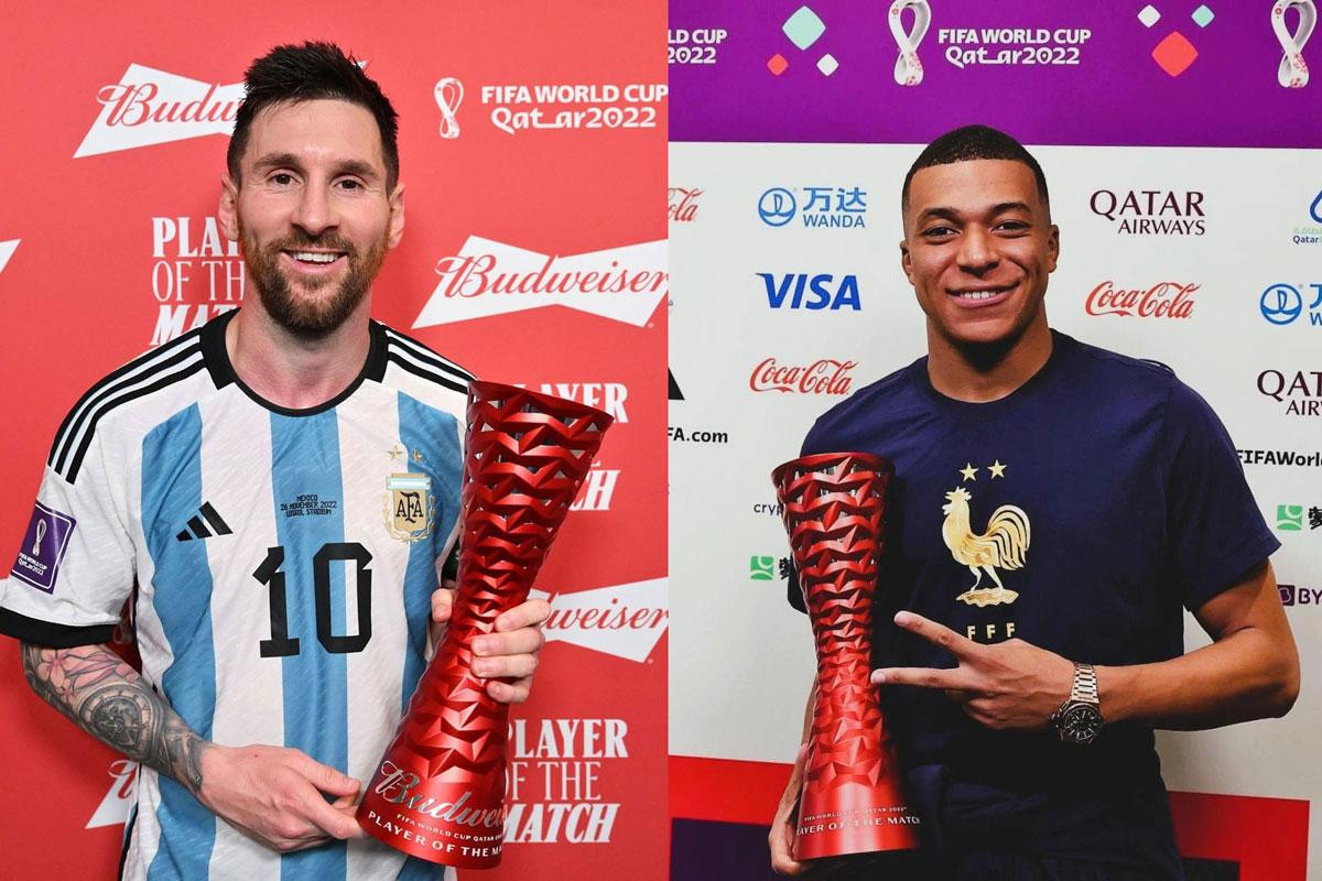 Messi và Mbappe (phải) đều đã có 3 lần giành giải thưởng Cầu thủ xuất sắc nhất trận nhất.