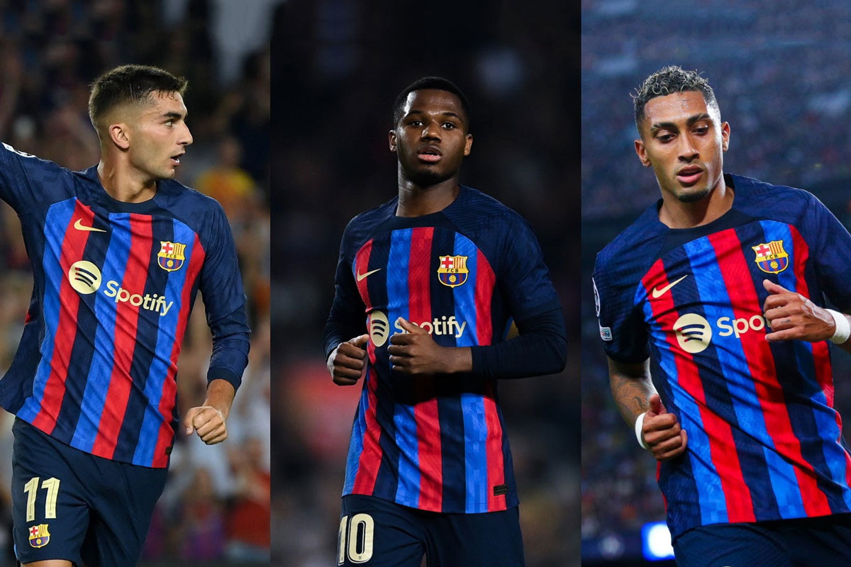 Torres, Fati và Raphinha (từ trái sang).