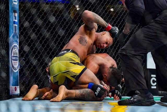 Michael Morales đấm đối thủ gục đầu xuống sàn. Michael Morales đấm đối thủ gục đầu xuống sàn.