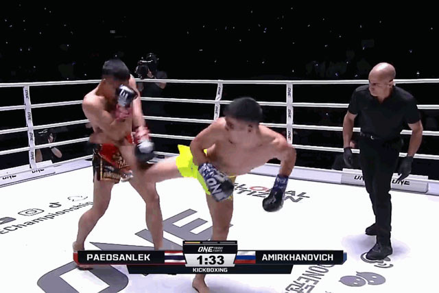 Cú đá xoay chính xác của Amirkhanovich.