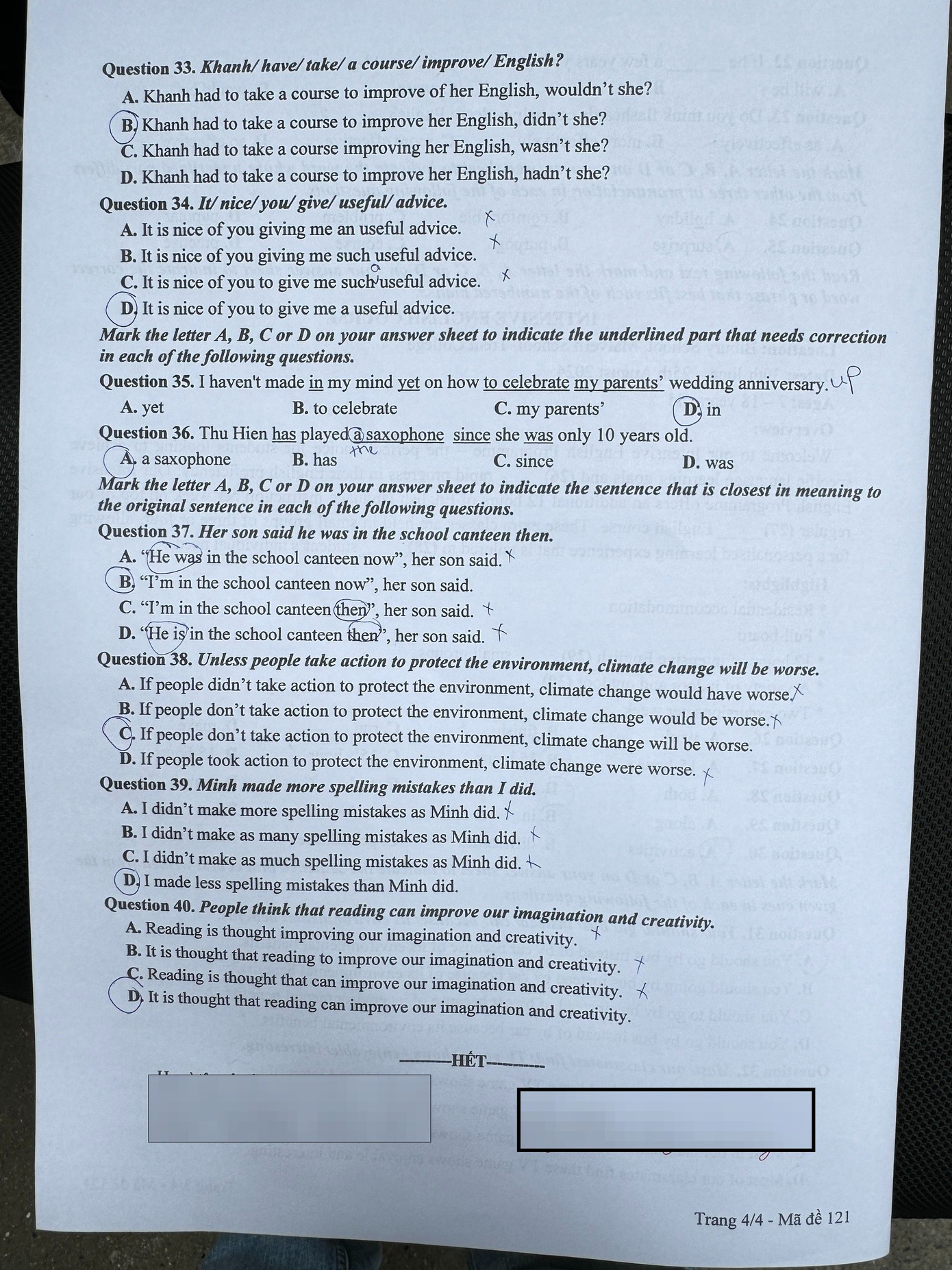 Đề thi tiếng Anh. Ảnh: Trọng Tài Đề thi tiếng Anh. Ảnh: Trọng Tài