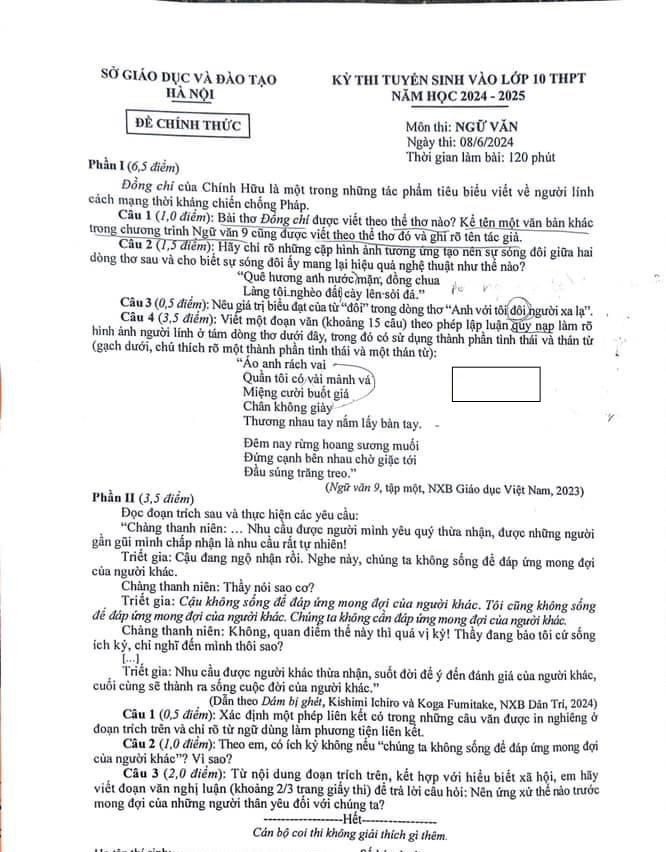 Đề thi vào lớp 10 môn Ngữ văn Đề thi vào lớp 10 môn Ngữ văn