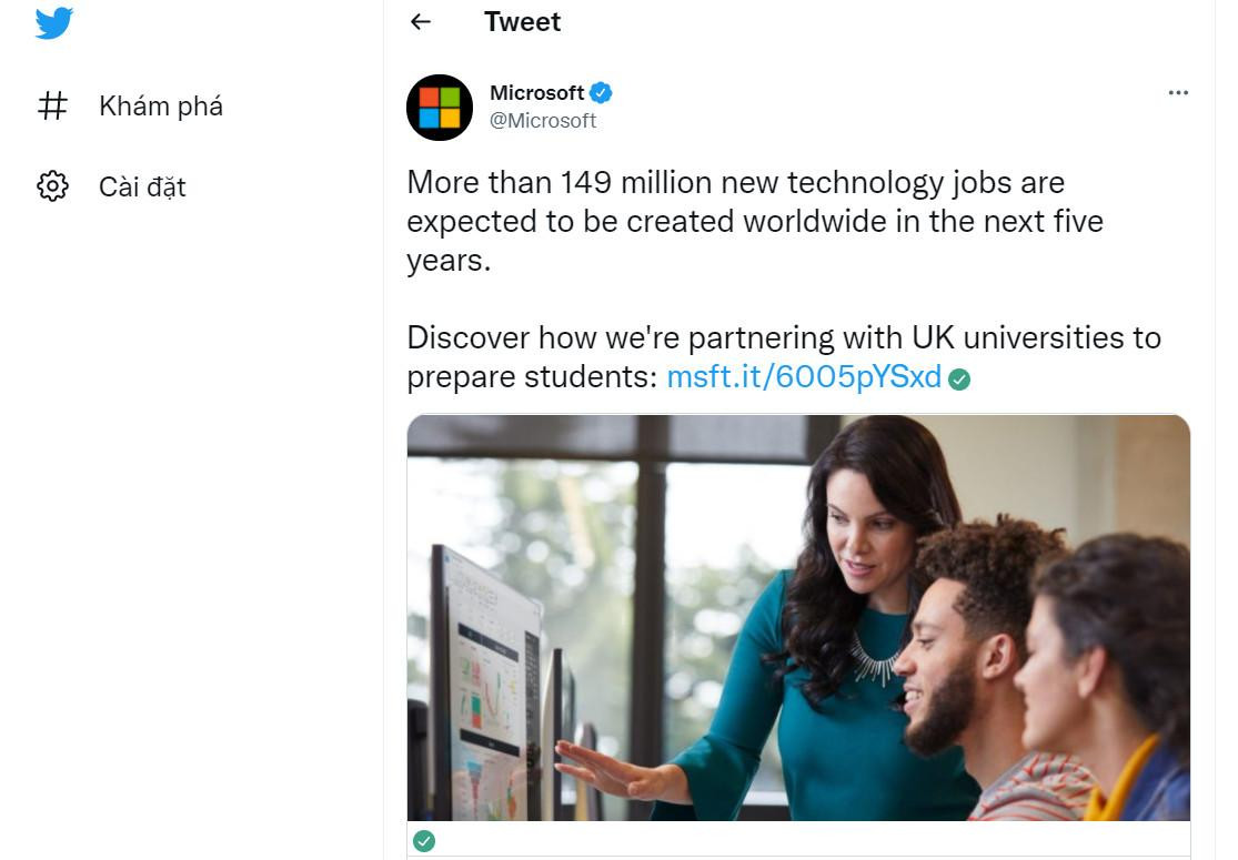 Nhận định về sự đổi mới trong ngành nghề của Microsoft trên Twitter. Nhận định về sự đổi mới trong ngành nghề của Microsoft trên Twitter.