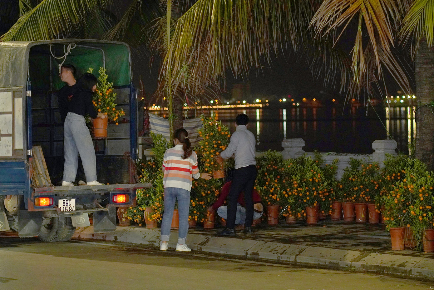 Gần 1h sáng vẫn có những cây, hoa mới được tiểu thương vận chuyển ra liên tục.