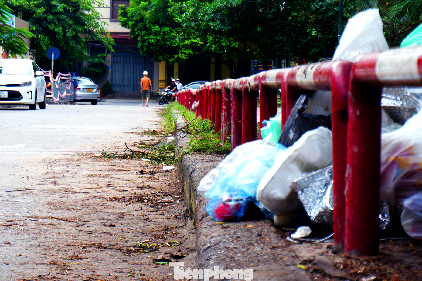 Ngay phía mặt vườn hoa tiếp giáp đường dân sinh, cỏ dại mọc lan từ lối đi bộ ra phía lòng đường. Các túi rác thải dân sinh tập kết thành từng đụn. Ngay phía mặt vườn hoa tiếp giáp đường dân sinh, cỏ dại mọc lan từ lối đi bộ ra phía lòng đường. Các túi rác thải dân sinh tập kết thành từng đụn.