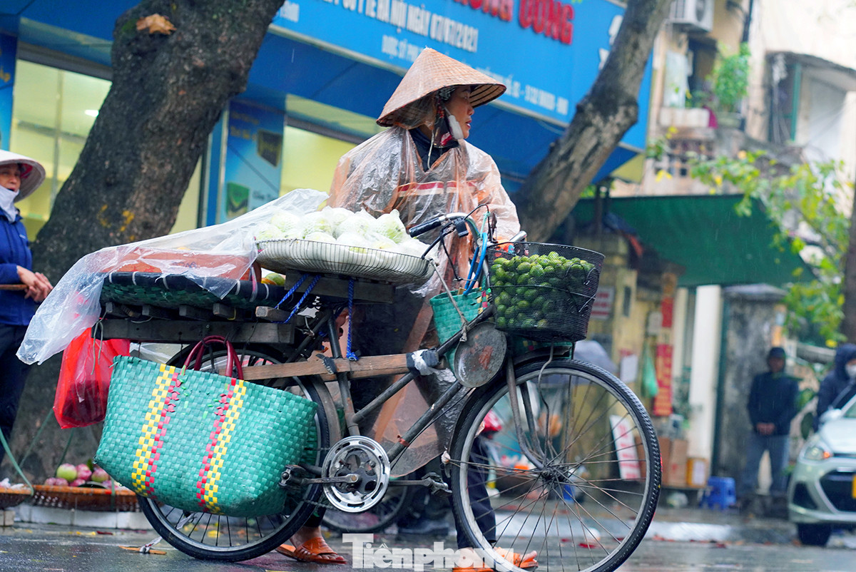 Các xe hàng được phủ áo che mưa.