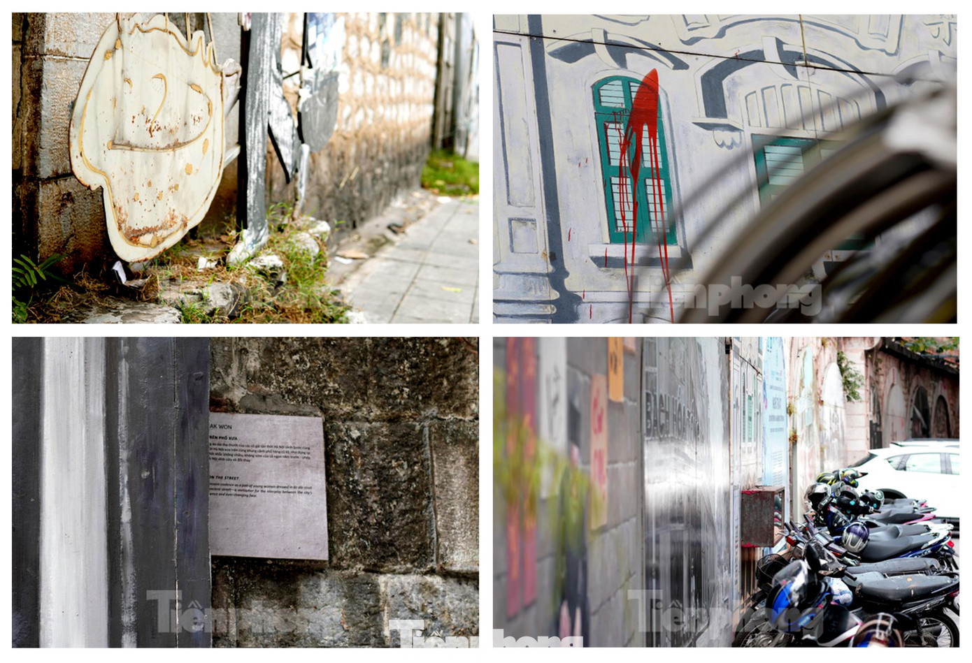 Phóng viên Báo Tiền Phong ghi nhận thực trạng hư hại của không gian nghệ thuật trên phố bích họa Phùng Hưng đầu tháng 12/2022.