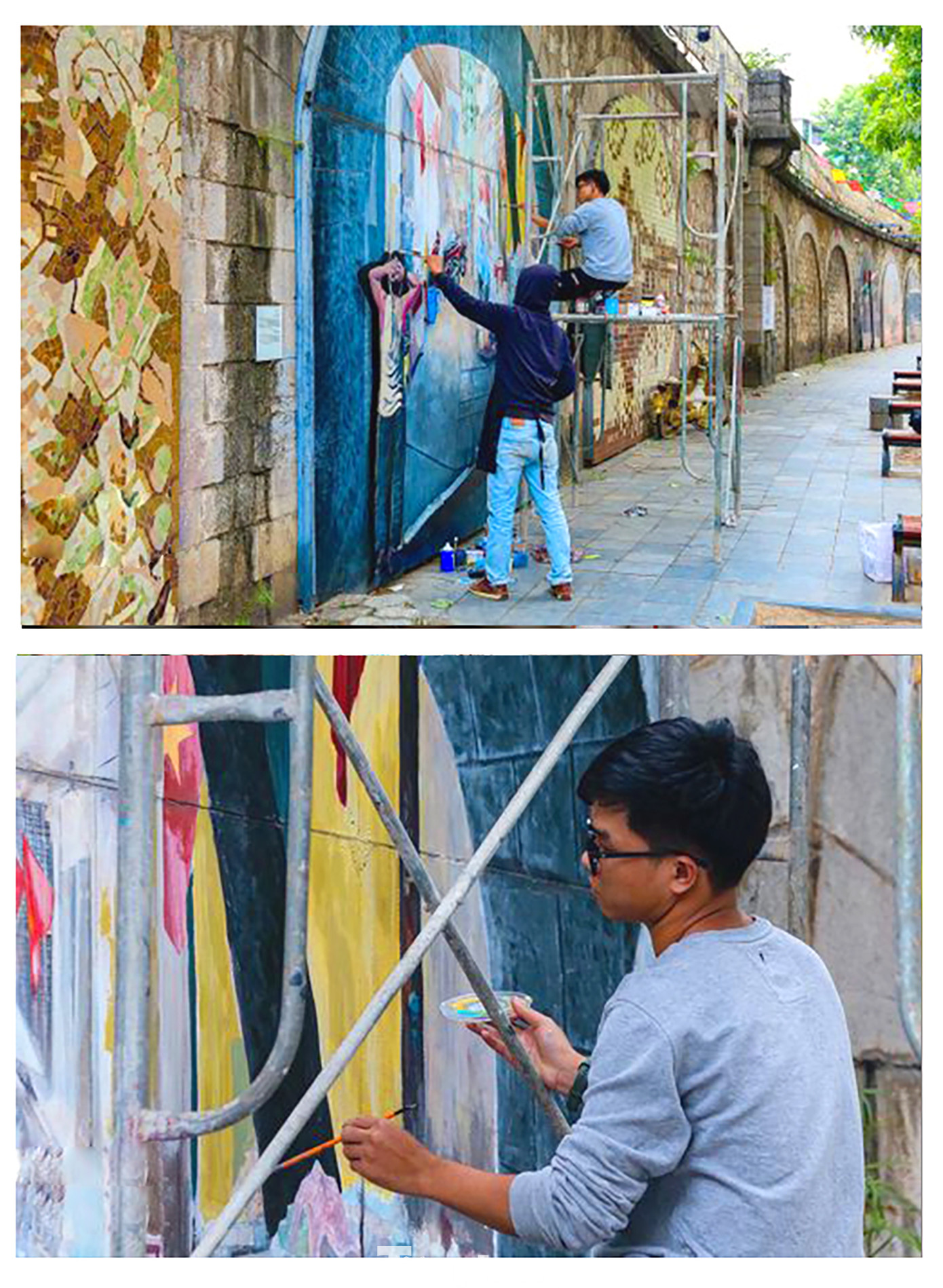 Tư liệu hình ảnh các họa sĩ tham gia phục hồi sửa chữa từ ngày 12/12 vừa qua.