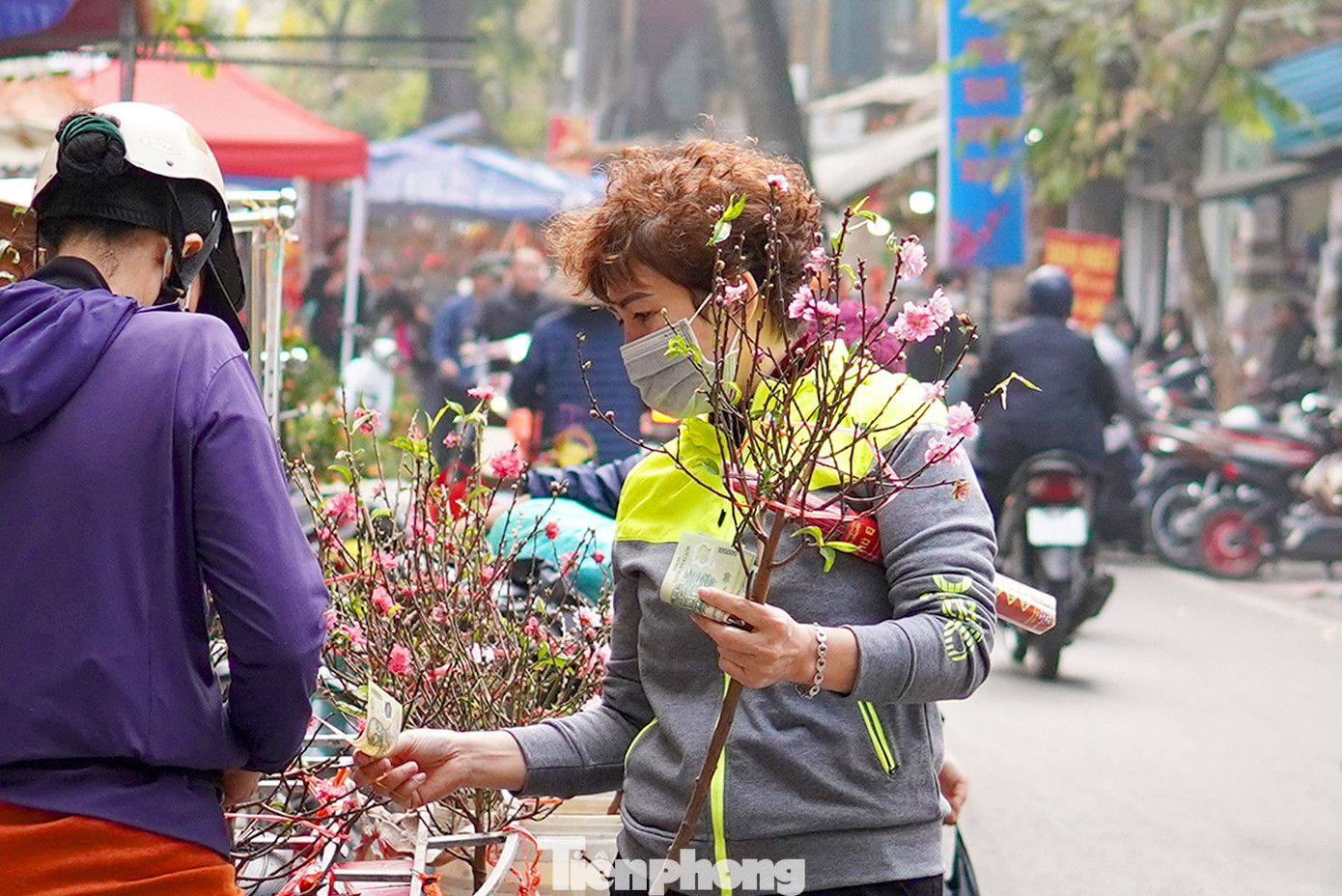 Thời điểm trước ngày 23 tháng Chạp (ông Công ông Táo) mặt hàng hoa được người dân ưa chuộng, bán chạy nhất vẫn là những cây 'đào cành' dạng nhỏ có thể sử dụng trên ban thờ thắp hương sớm cho tổ tiên.