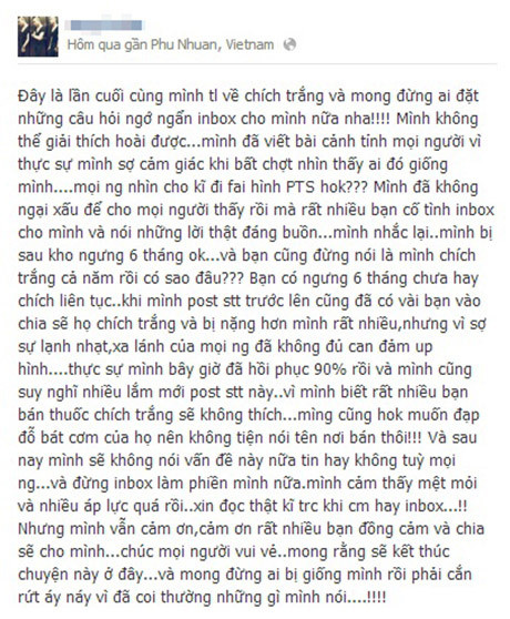 Cậu bạn phải lên tiếng thêm một lần nữa để giải thích rõ ràng về câu chuyện tiêm thuốc làm trắng 