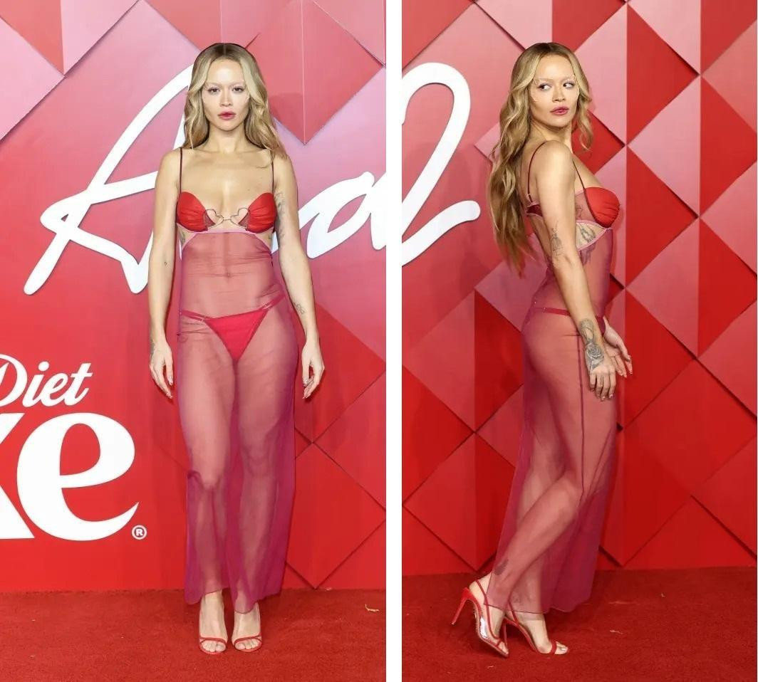 Rita Ora mặc váy xuyên thấu trên thảm đỏ British Fashion Awards 2022. Ảnh: Getty Images.