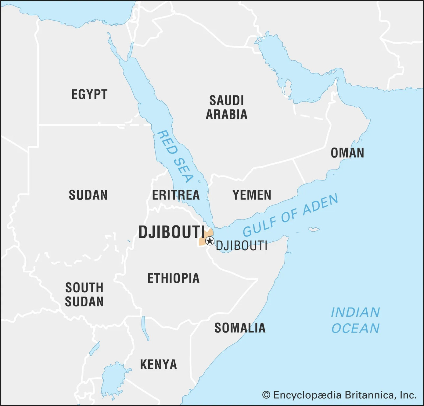 Djibouti nằm ở Đông Phi. Nguồn: Britannica