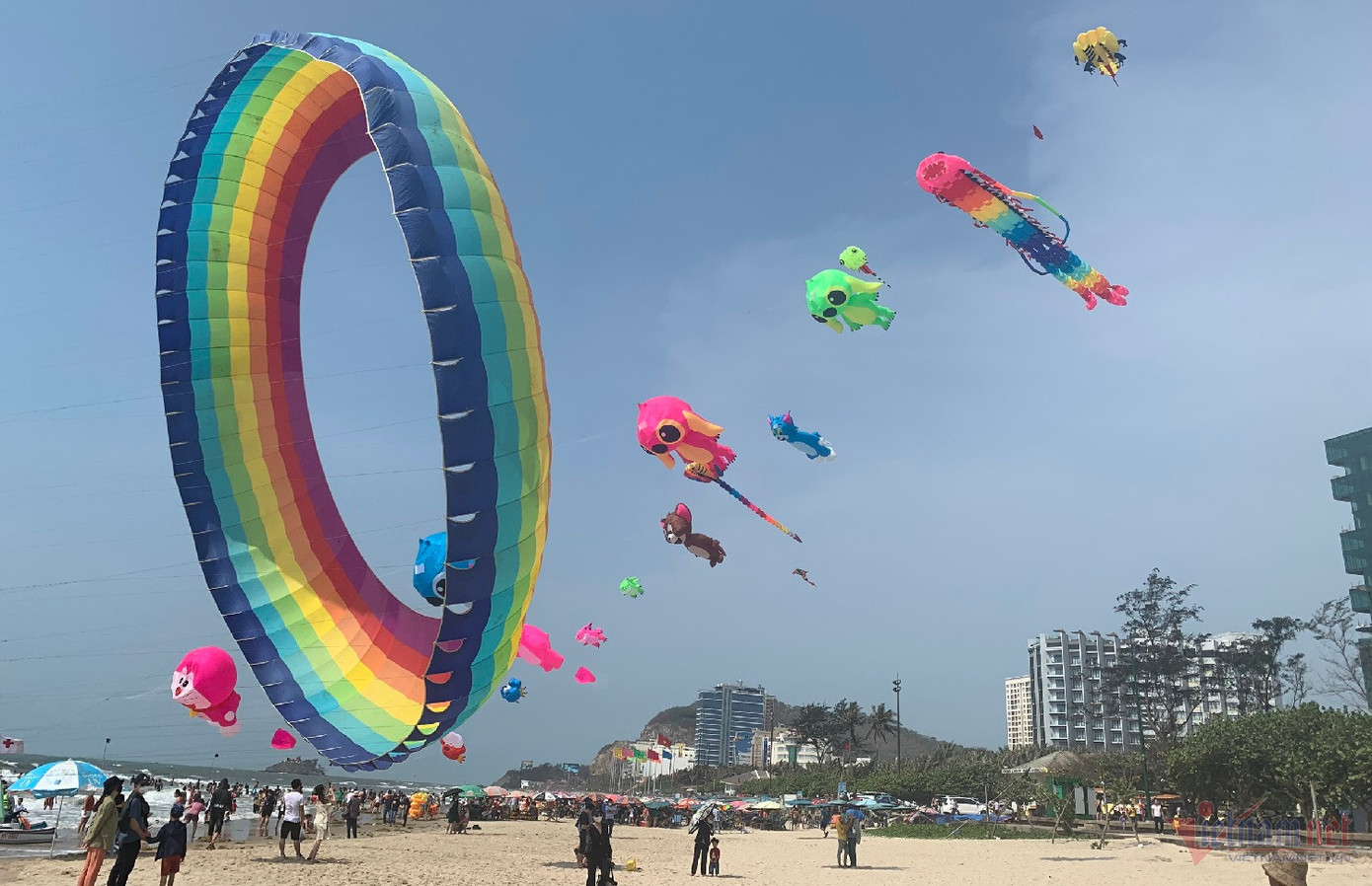 Bờ biển bãi Sau Vũng Tàu với những cách diều sặc sỡ màu sắc, tung bay trên bầu trời