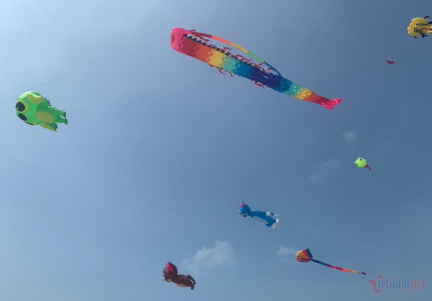 Các cánh diều với nhiều hình dáng tung bay trên bầu trời - Ảnh: Quang Hưng