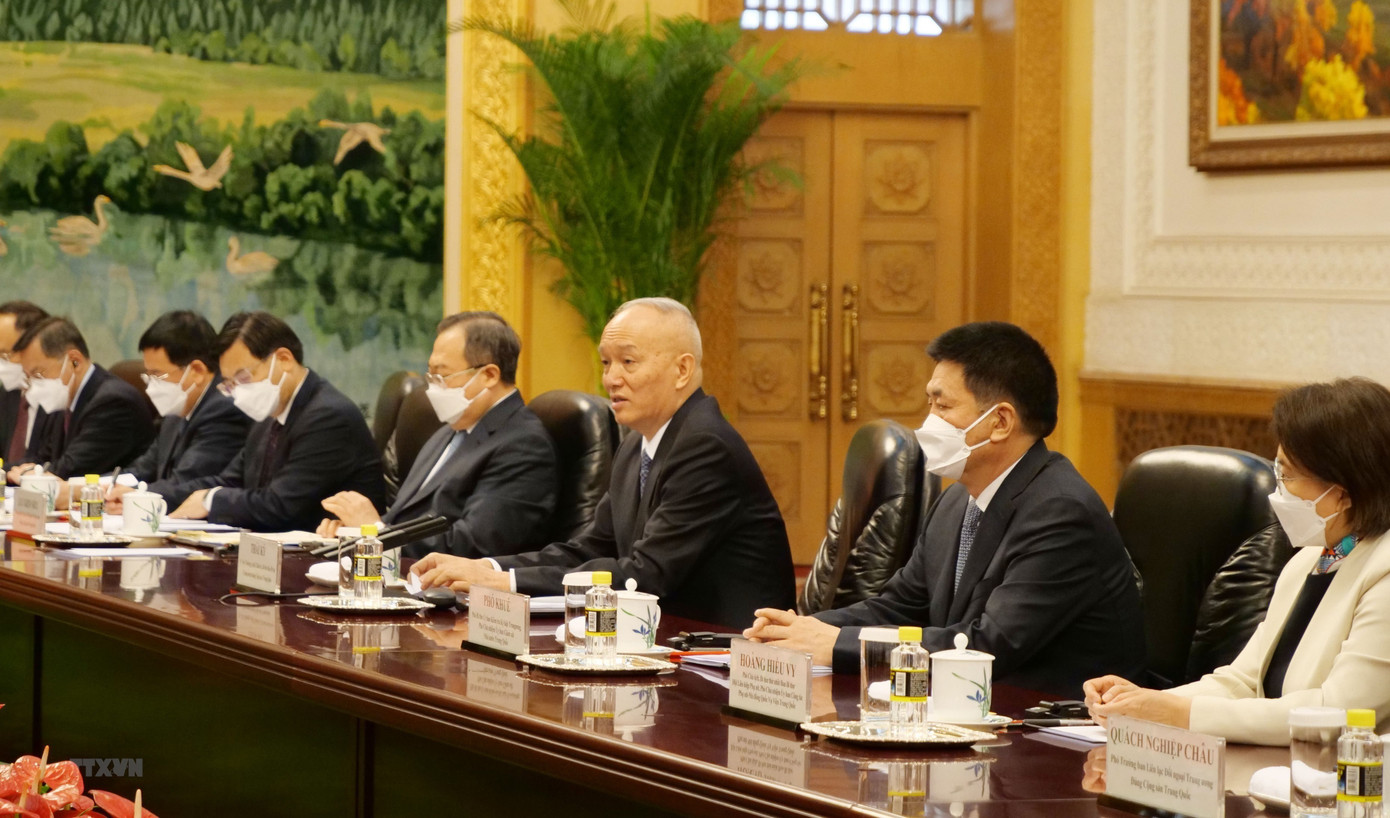 Ông Thái Kỳ, Ủy viên thường vụ Bộ Chính trị, Bí thư Trung ương Đảng, Chánh Văn phòng trung ương và Đoàn đại biểu Trung Quốc. (Ảnh: Mạnh Cường/TTXVN)