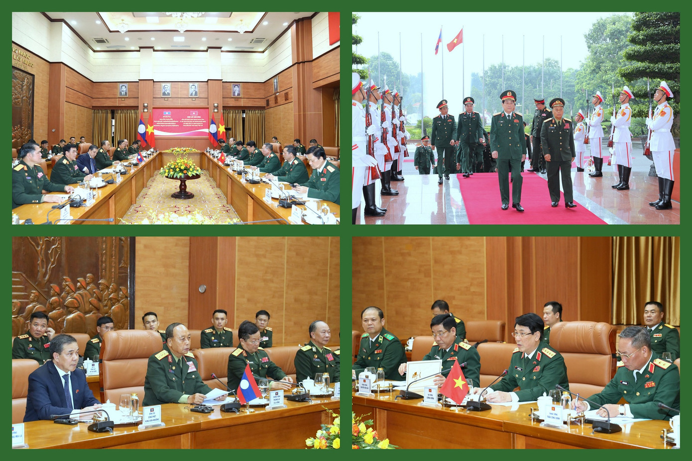 Ngay sau lễ đón, Đại tướng Lương Cường và Thượng tướng Thongloi Silivong cùng đoàn đại biểu quân sự cấp cao hai bên tiến hành hội đàm.