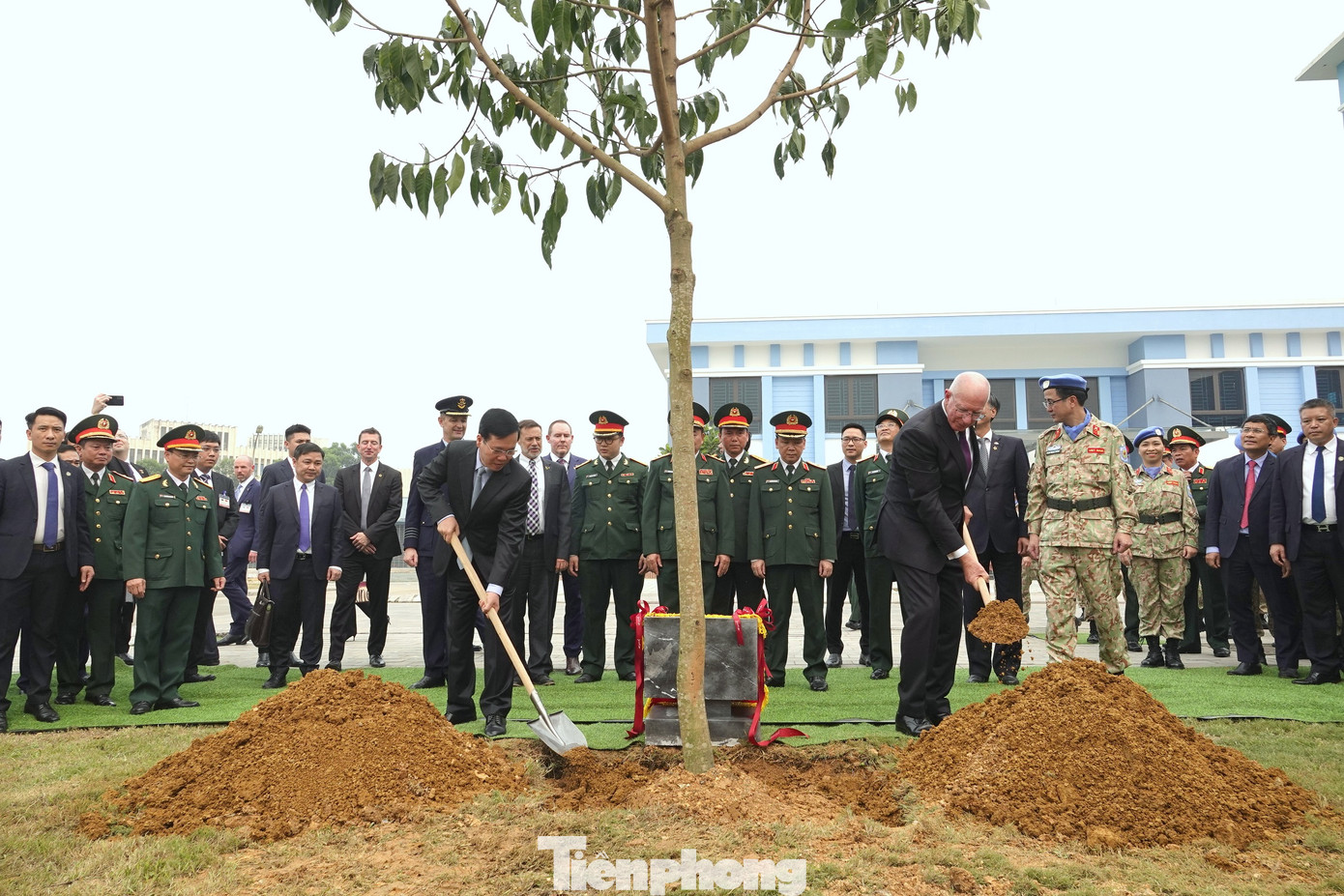 Chủ tịch nước Võ Văn Thưởng và Toàn quyền Australia David Hurley trồng cây ngọc lan tại Cục GGHB Việt Nam.