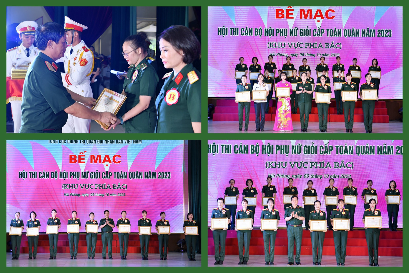 Lãnh đạo Quân khu 3 và Ban Phụ nữ Quân đội trao Bằng khen tặng các cá nhân đoạt giải Nhất, Nhì, Ba trong hội thi.