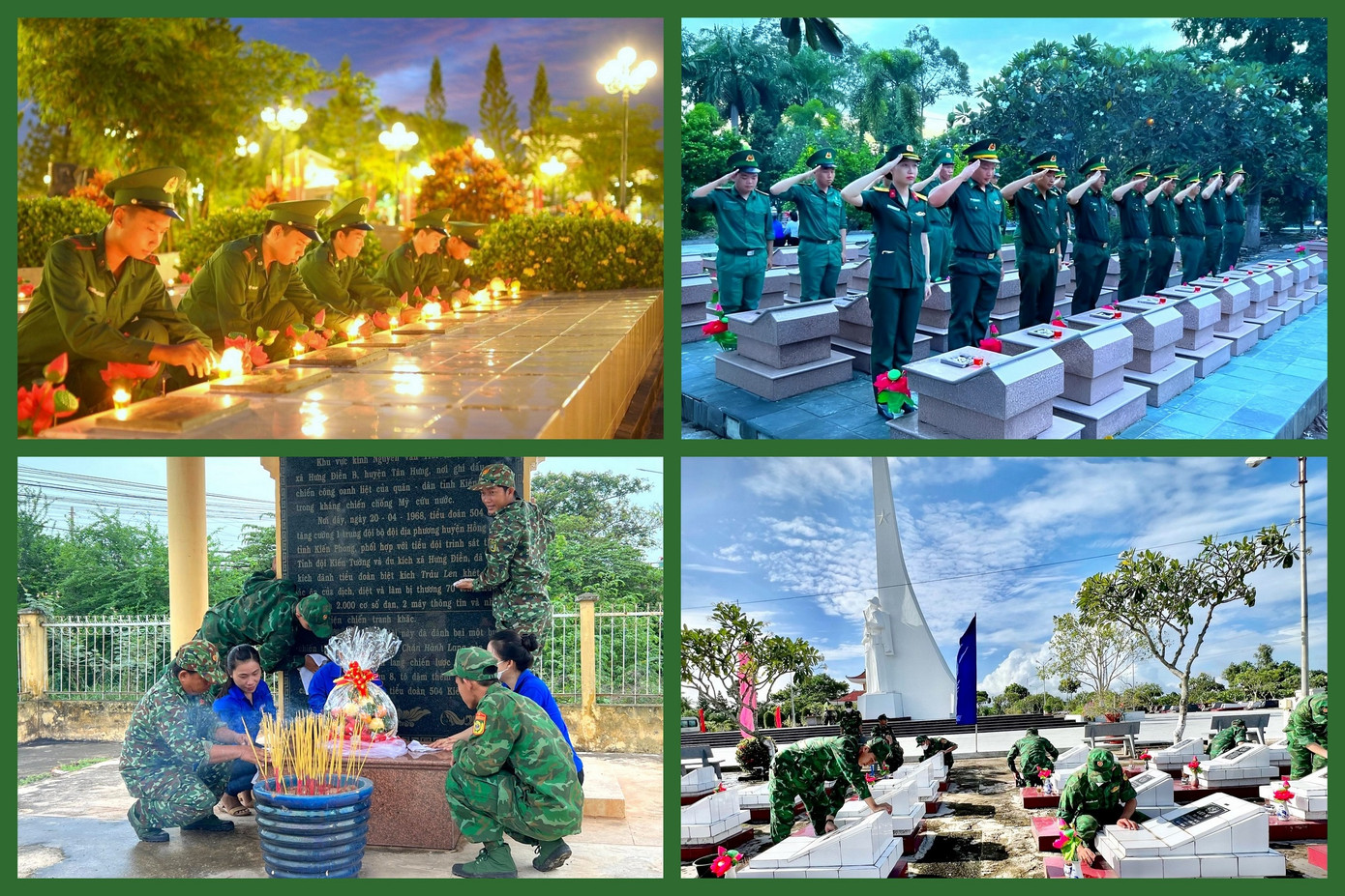 Trong Chiến dịch Thanh niên tình nguyện Hè 2023, tuổi trẻ BĐBP các tỉnh Tiền Giang, Long An, Bến Tre, Kiên Giang đã tổ chức các hoạt động tri ân thiết thực nhân kỷ niệm Ngày Thương binh - Liệt sĩ 27/7.