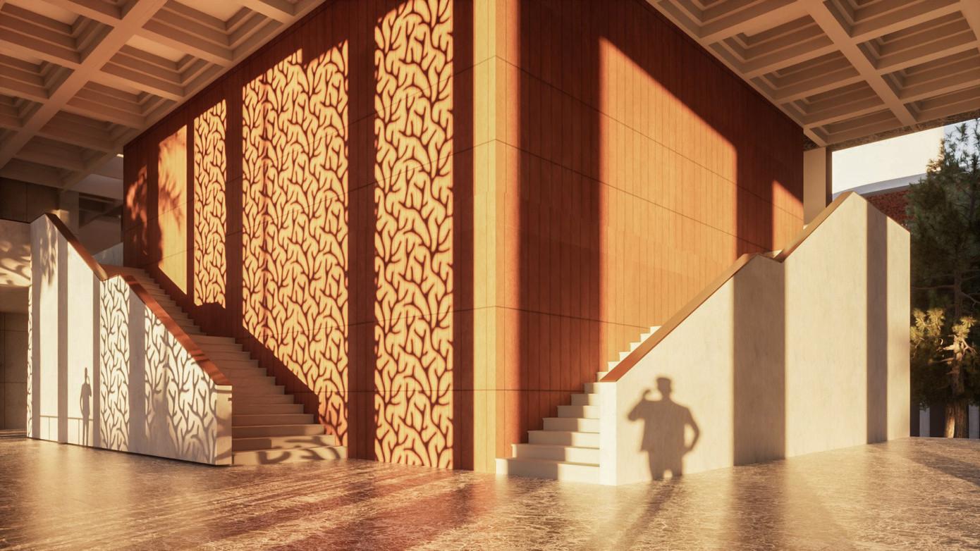 Một góc hành lang lên các phòng làm việc bên trên của tòa nhà. Một góc hành lang lên các phòng làm việc bên trên của tòa nhà.