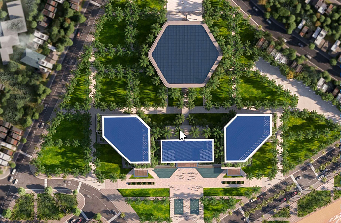 Điểm nổi bật của thiết kế này là ngôi nhà trung tâm có hình lục giác. Điểm nổi bật của thiết kế này là ngôi nhà trung tâm có hình lục giác.