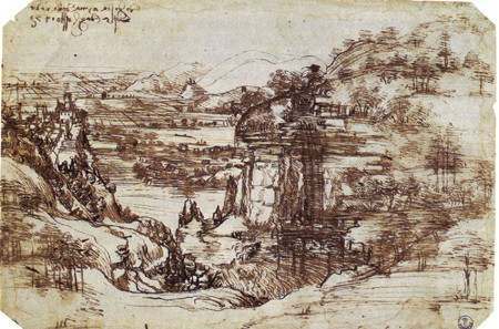 Bức họa sớm nhất của Leonardo, Thung lũng Arno (1473)