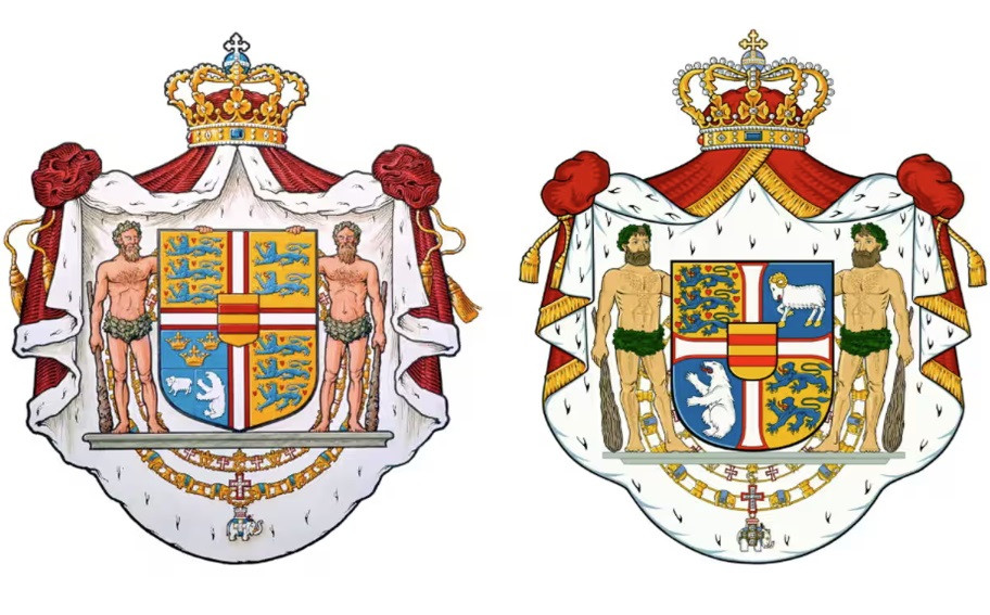 Quốc huy cũ (trái) và mới (phải) của Đan Mạch. (Ảnh: Kongehuset)