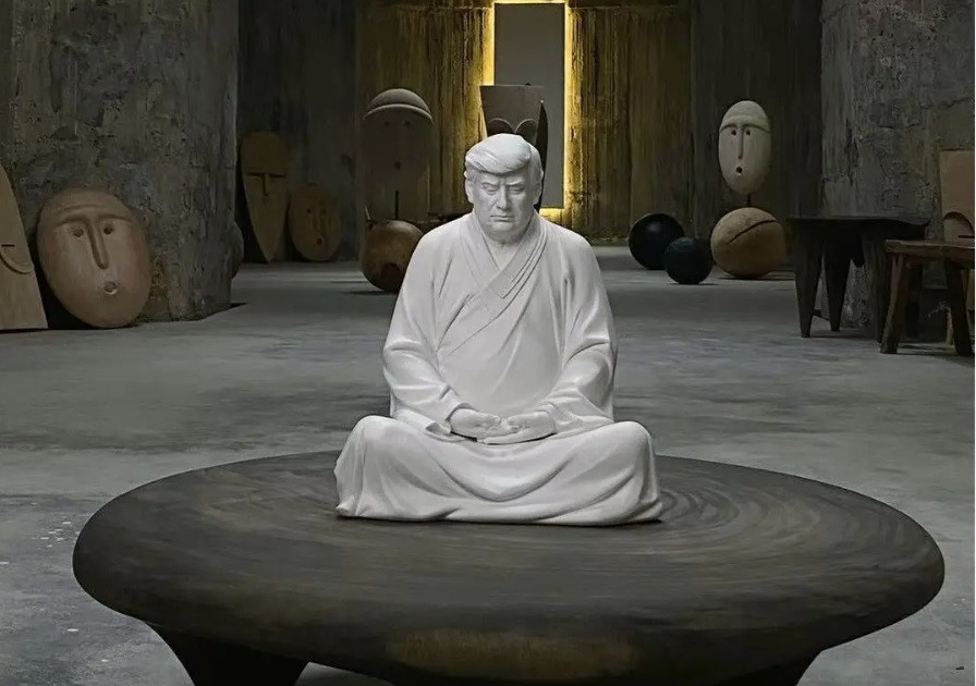 Bức tượng ông Trump trong tư thế ngồi thiền. (Ảnh: NYT)