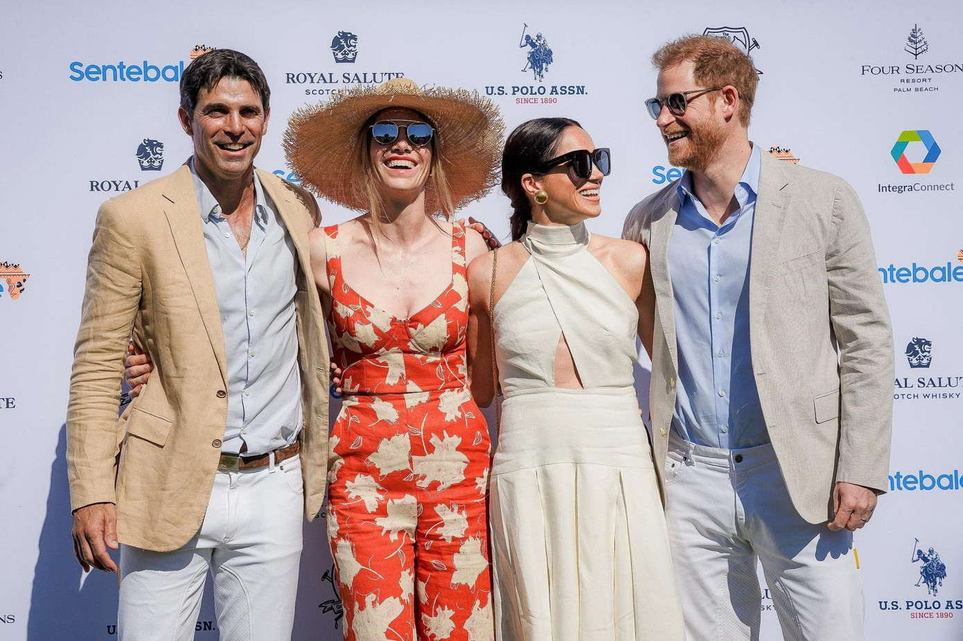 Tham gia sự kiện cùng Harry và Meghan có Nacho Figueras - người được mệnh danh là "David Beckham của môn polo" và vợ anh, Delfina Blaquier - nhà hoạt động xã hội người Argentina. Ảnh: USA Today.
