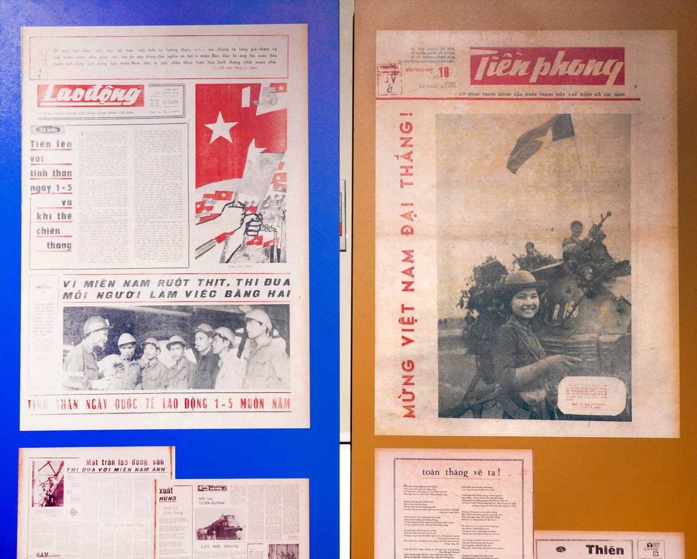 Những số báo đặc biệt ra đời trong tháng 5/1975. Ảnh: TRỌNG QUÂN Những số báo đặc biệt ra đời trong tháng 5/1975. Ảnh: TRỌNG QUÂN