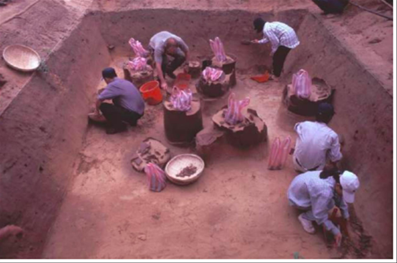 Chuyên gia và các cán bộ kỹ thuật đoàn khai quật đang làm việc. Ảnh (TL Bảo tàng Quảng Nam)