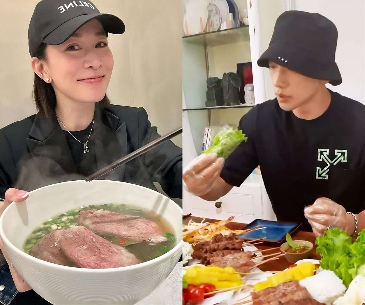 Sao quốc tế Xa Thi Mạn (trái) và Bi Rain thích thú thưởng thức ẩm thực Việt.