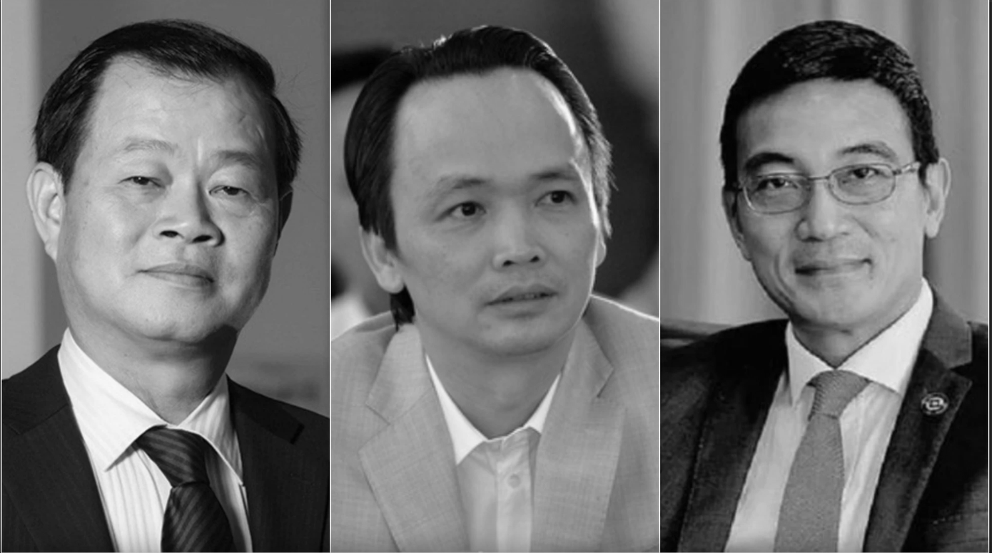 Từ trái qua gồm: Bị cáo Trần Đắc Sinh, Trịnh Văn Quyết, Lê Hải Trà