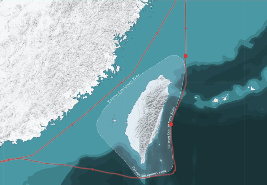 Lộ trình khác thường của tàu Chu Hải Vân quanh đảo Đài Loan (Trung Quốc).